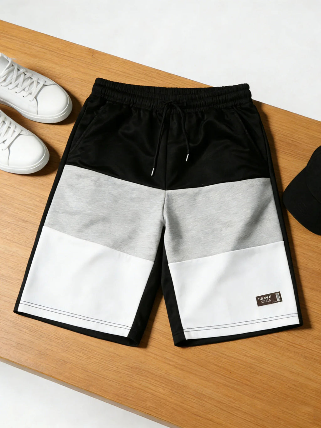 Men's Casual Color Block Short Pants American Loose Straight Leg Five-Quarter Length Summer New Sporty Trendy Polyester Fiber