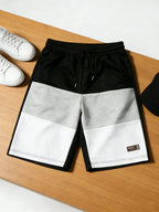 Men's Casual Color Block Short Pants American Loose Straight Leg Five-Quarter Length Summer New Sporty Trendy Polyester Fiber