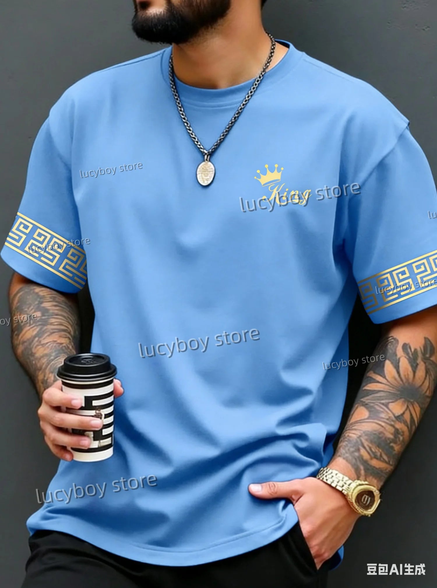 2026 New King pattern Print Men T-Shirt Man Short Sleeves football T-Shirt Vintage Plus Size Sport Daily Tees Men Clothing