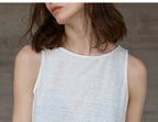 100% Hemp Knitted Thin Tank Top For Women Solid Color Summer Round Neck Sleeveless New Breathable Tops White Tops