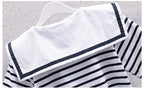 Girls Summer Casual Striped Sailor Collar Short Sleeve Suits 4 6 8 10 12 14 Years Girls JK Style Fashion Tops+Skirts 2pcs Sets