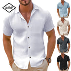 Men's Casual Button Down Shirts Short Sleeve Textured Summer Beach Shirt Cuban Vacation Shirts with Pocket S-XXXL