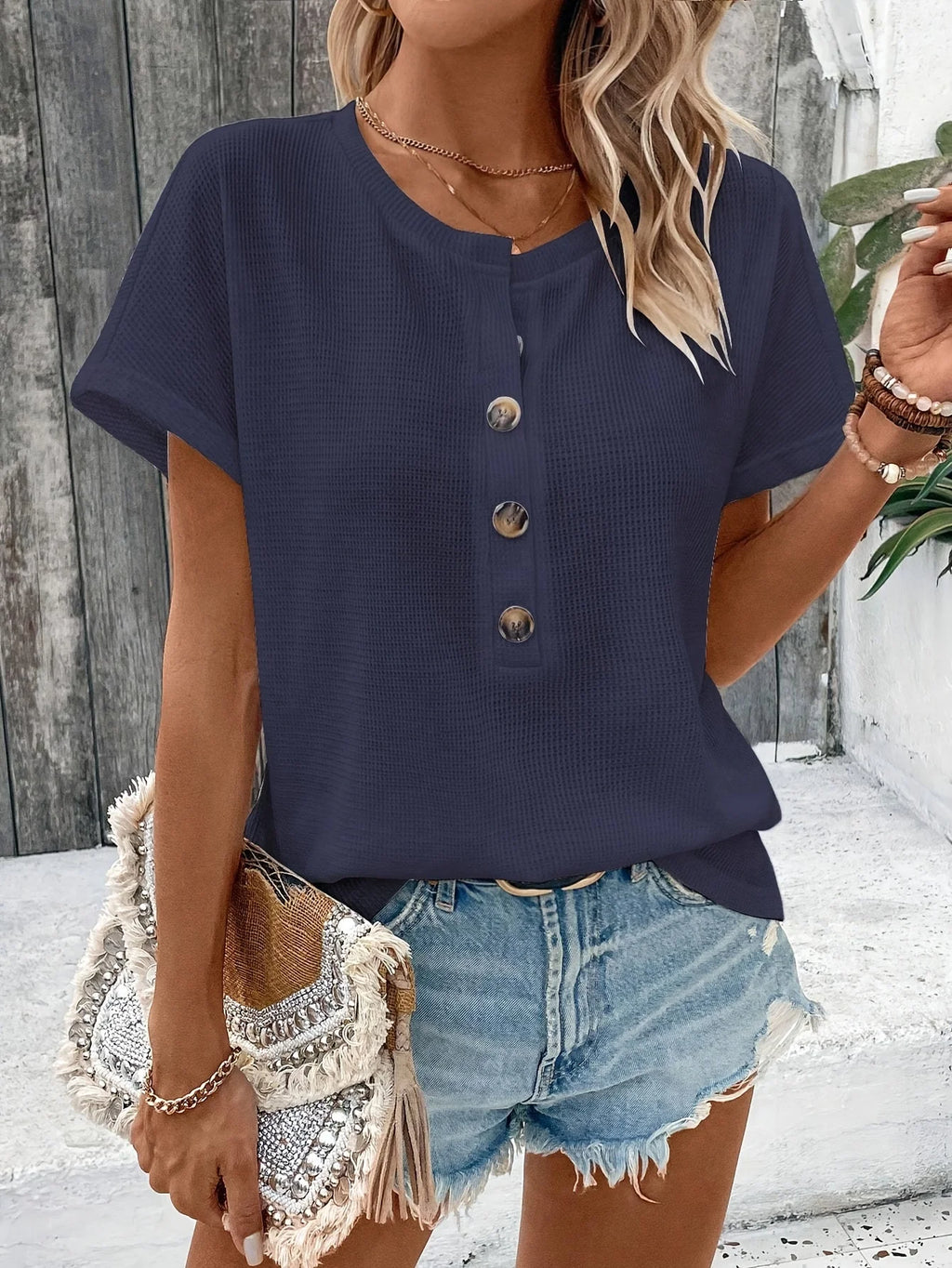 Europe and America large solid color short sleeve T-shirt women summer new loose V-neck casual all-matching three-point sleeve b