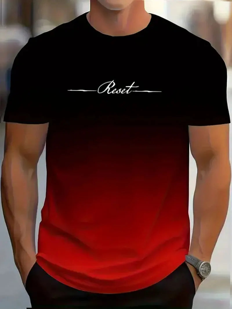 Men's Gradient Color Pattern TShirt Casual BreathO-Neck Short Sleeve Tee For Outdoor Activities Summer Oversized Streetwear Tops