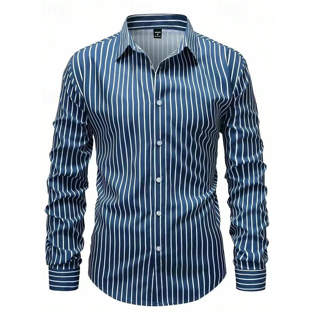 Men's Shirt Casual Shirt Button up Shirt Long Sleeve Vertical Stripes Lapel Daily Clothing Apparel Fashion Casual Comfortable