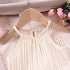 2025 New Girls' Summer Fashion Sets Sleeveless Ruffle Tank Top & Shorts Solid Color Two-Piece Outfit for Toddler Girls