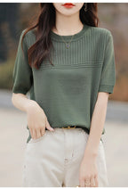 Women Sweater Short Sleeve Spring Summer O-neck Bottoming Shirts Casual Korean Knitted Pullovers Solid Loose Hollow Out Jumpers