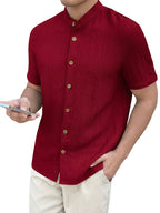 Casual Summer Shirt Men's Stand Collar Short Sleeve Light Maturity Leisure T-Shirt Open Cardigan Polyester Quick Dry Anti-Def...