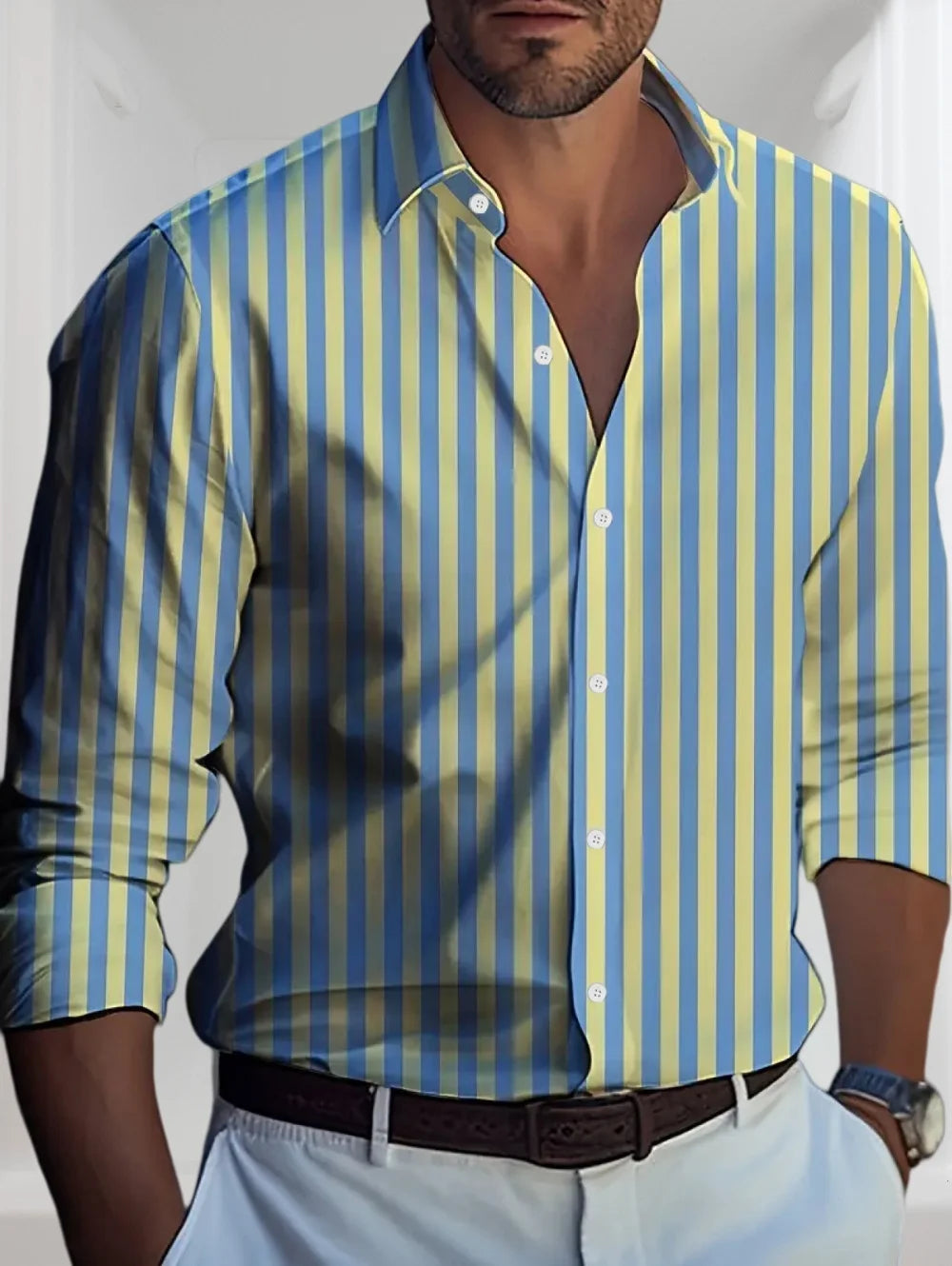 New Selected Men's Spring and Summer Retro Striped Shirts Long Sleeved Single Breasted Button Tops Trendy Casual Men's Clothing
