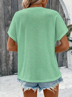 Europe and America large solid color short sleeve T-shirt women summer new loose V-neck casual all-matching three-point sleeve b