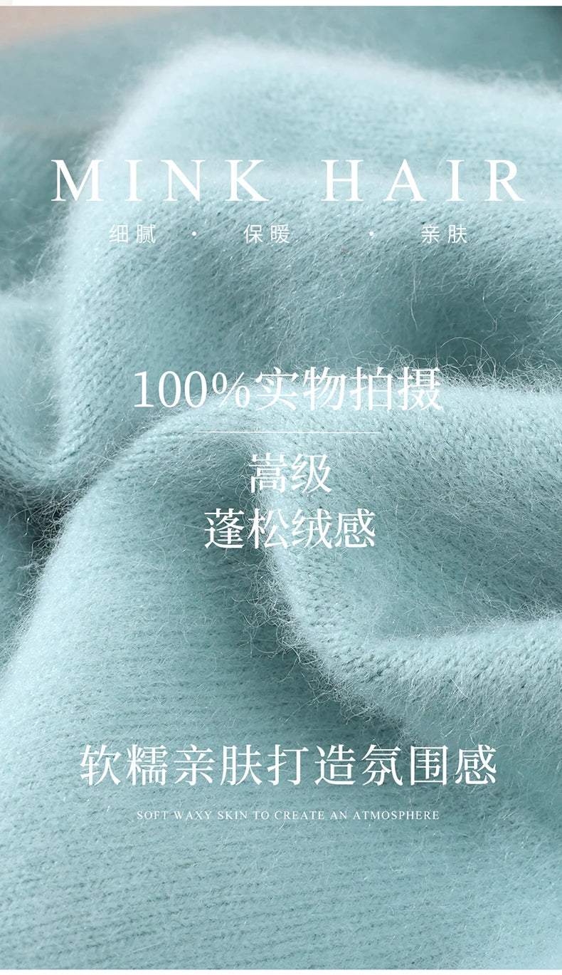 Women's 100% pure mink cashmere V-neck sweater T-shirt solid color knitted fashionable versatile short sleeved pullover sweater