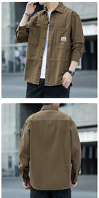 Men's Pure Cotton Long Sleeve Shirt Vintage Workwear Simple Style Autumn Winter New Arrival Casual Versatile Top Youth Fashion