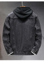 Casual Men's Denim Jacket Spring Autumn American Simple Trendy Hoodie Detachable Breathable Wear Resistant Windproof Sweat AB...