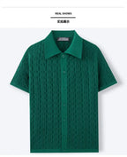 Summe Embroidery Men's Short Sleeved Fashion knitted Shirt 2025 Men's Business Solid Color Casual Button Cardigan POLO Shirt Top