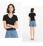 Semir Short Sleeve T-Shirt Women Cropped Petite-Friendly Elegant 2025 New Summer Embroidered Slim Fit Cardigan Versatile