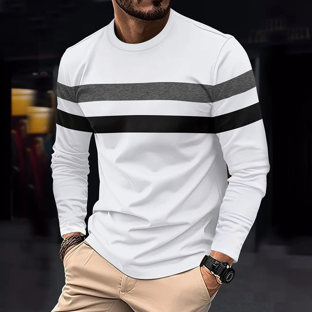 Spring Autumn Men's Color Matching Casual Fashion Sports Gym Beach Holiday Round Neck Long Sleeve O-neck T-Shirt Male Clothing