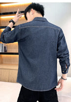 New Men's Denim Shirt Pure Cotton Washed Fashion Top Youth Style Japanese Design Autumn Collection Slim Fit Long Sleeve Casua...