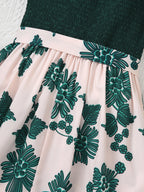 Girls' Summer Cute Woven Hug Micro Elastic Printed Princess Dress Girls' Short Sleeves Fashionable Splicing Skirt