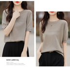 Women Sweater Short Sleeve Spring Summer O-neck Bottoming Shirts Casual Korean Knitted Pullovers Solid Loose Hollow Out Jumpers