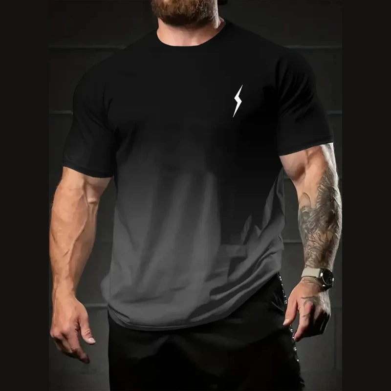 Men's Gradient Color Pattern TShirt Casual BreathO-Neck Short Sleeve Tee For Outdoor Activities Summer Oversized Streetwear Tops