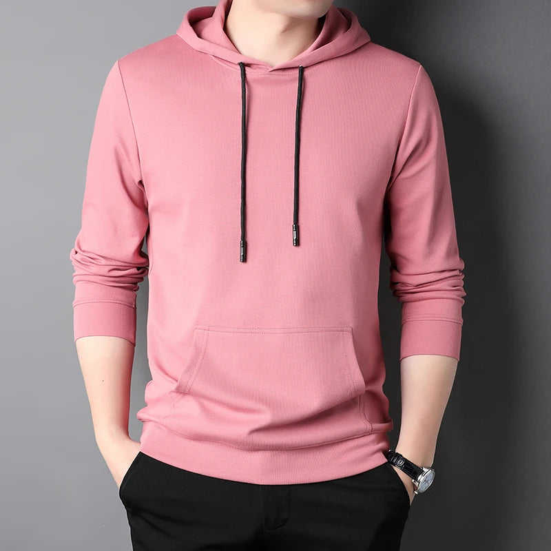 Spring Autumn Thin Pure Cotton Hoodie Men's Slim Fit Korean Sle Trendy  Color Long Sve T-irt Casual Comfortable