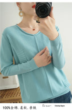 2023 Autumn/Winter Women's New Pullover Casual Solid 100% Cotton Knitted V-Neck Loose Sweater Fashion Soft Breathable Top