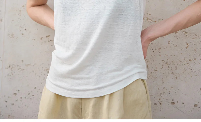 100% Hemp Knitted Thin Tank Top For Women Solid Color Summer Round Neck Sleeveless New Breathable Tops White Tops
