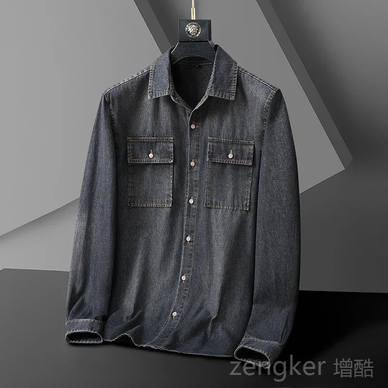 New denim shirt jacket men's casual loose plus size cowboy shirt spring autumn hundred with the tide shirts for men 8XL 7XL