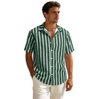 Summer new men's striped short sleeved shirt, men's casual versatile loose short sleeved shirt