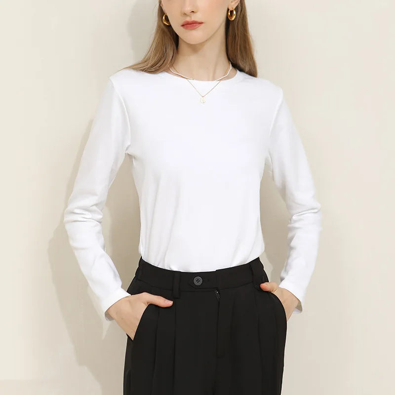 94% Cotton Woman T-Shirt Casual Long Sleeve Tees O-Neck Streetwear Top Harajuku Basic Woman Clothes