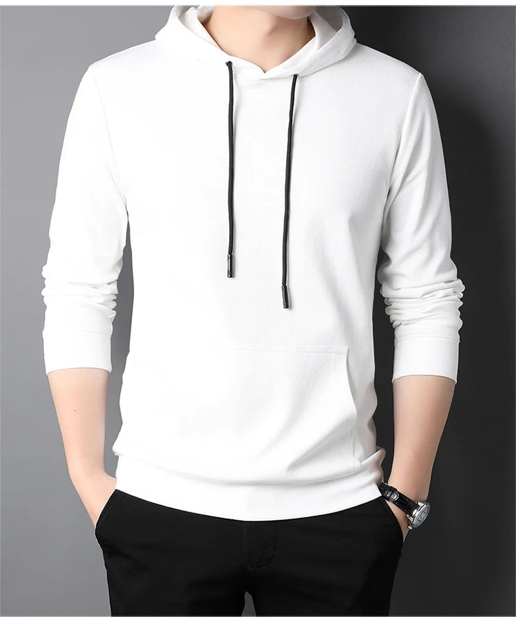 Spring Autumn Thin Pure Cotton Hoodie Men's Slim Fit Korean Sle Trendy  Color Long Sve T-irt Casual Comfortable