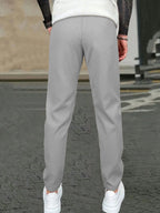 Men's Solid Color Drawstring Waist Casual Pants Regular Fit Comfy Trousers with Pockets for Spring And Fall