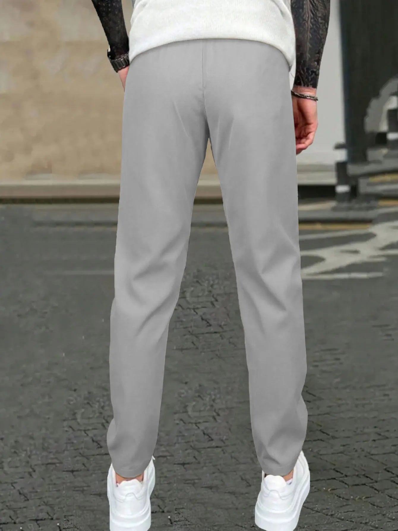 Men's Solid Color Drawstring Waist Casual Pants Regular Fit Comfy Trousers with Pockets for Spring And Fall