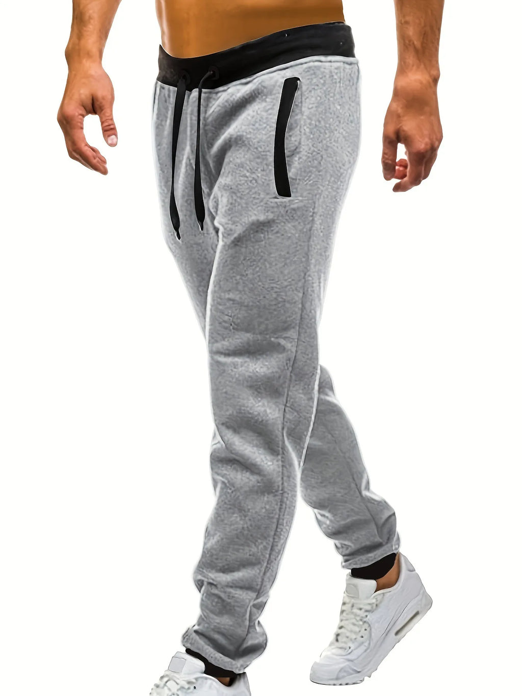 Loose Fit Men's Casual Pants Spring New Style Youth Elastic Pure Color Cuffed Long Trousers Breathable Machine Washable