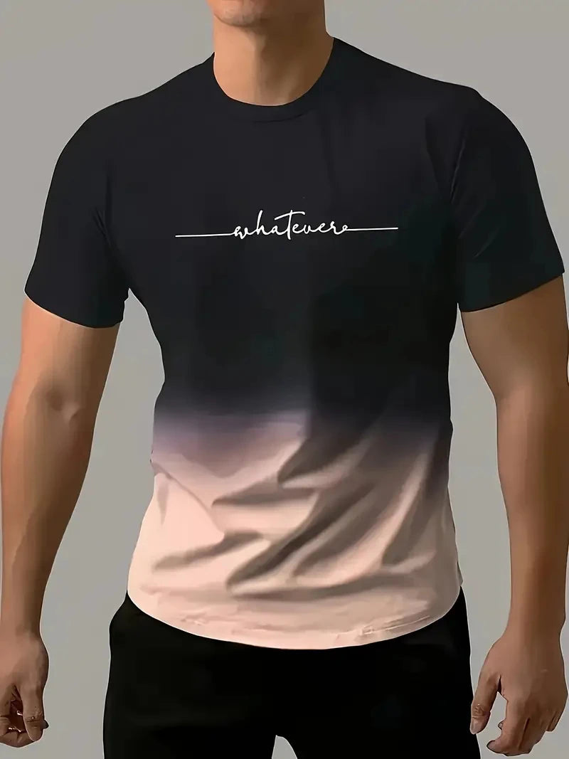 Men's Gradient Color Pattern TShirt Casual BreathO-Neck Short Sleeve Tee For Outdoor Activities Summer Oversized Streetwear Tops
