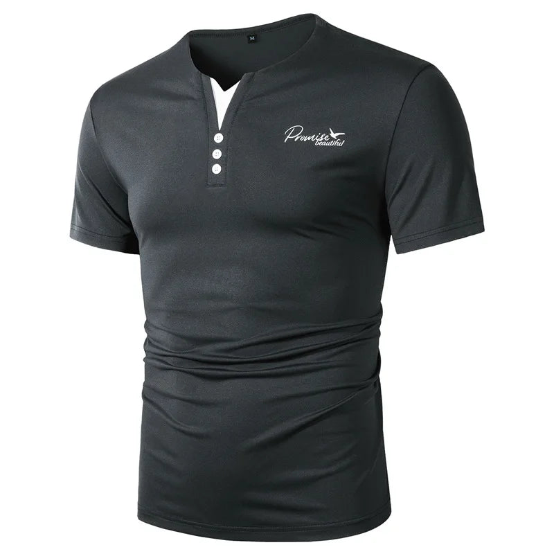 New Casual Short Sleeve Hoodie for Men Polyester Fiber Slim Fit Summer T-Shirt Youth Fashion Basic Solid Color Print Design