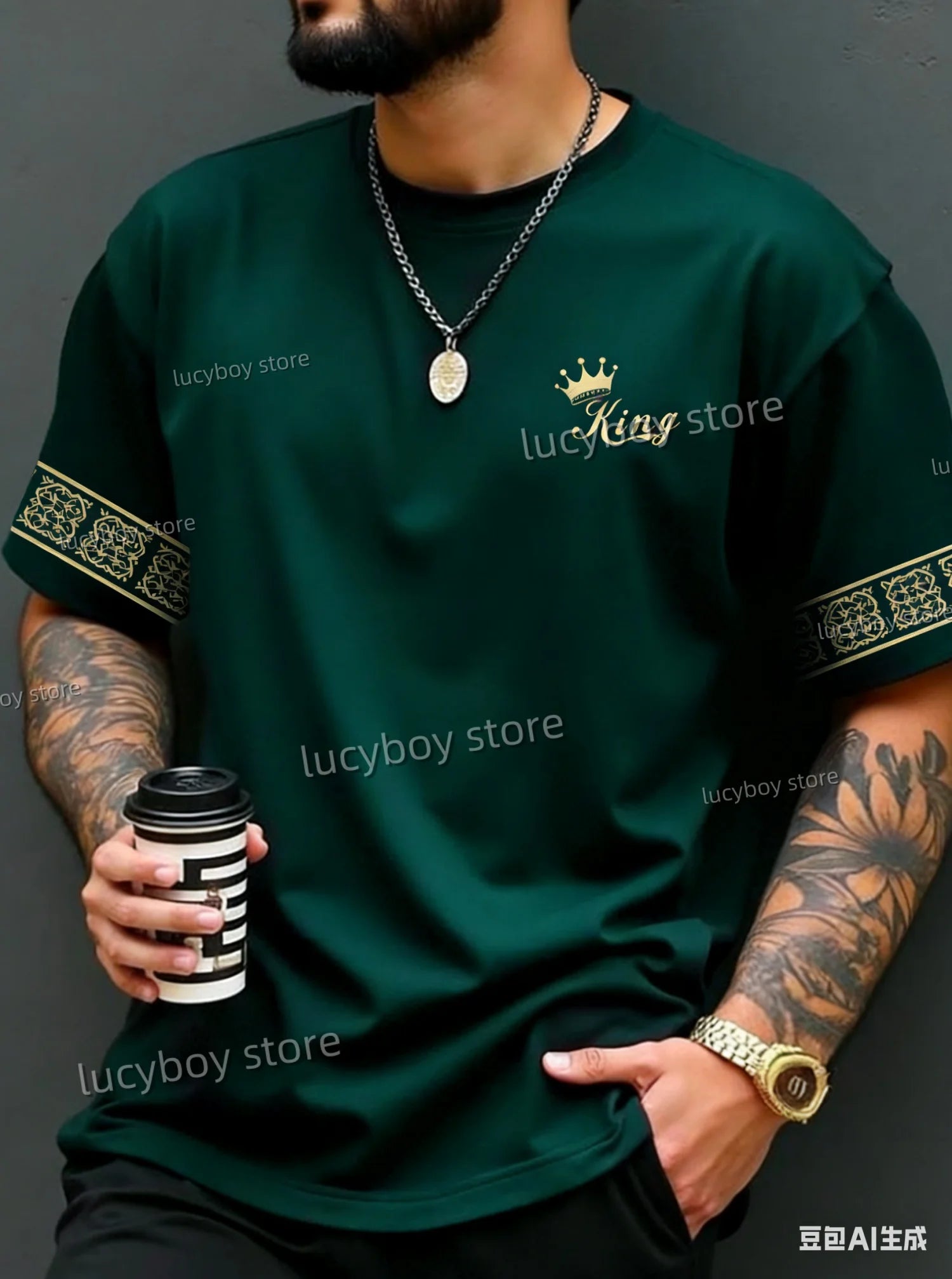 2026 New King pattern Print Men T-Shirt Man Short Sleeves football T-Shirt Vintage Plus Size Sport Daily Tees Men Clothing