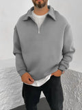 2025 New Men's Double-sided Fleece Half-Zip Casual Hoodie Jacket Autumn Winter Polyester Fiber Sporty Loose Fit Fashion Urban