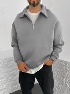 2025 New Men's Double-sided Fleece Half-Zip Casual Hoodie Jacket Autumn Winter Polyester Fiber Sporty Loose Fit Fashion Urban
