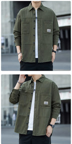Men's Pure Cotton Long Sleeve Shirt Vintage Workwear Simple Style Autumn Winter New Arrival Casual Versatile Top Youth Fashion