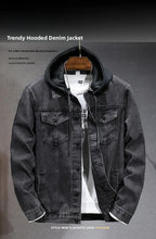 Casual Men's Denim Jacket Spring Autumn American Simple Trendy Hoodie Detachable Breathable Wear Resistant Windproof Sweat AB...