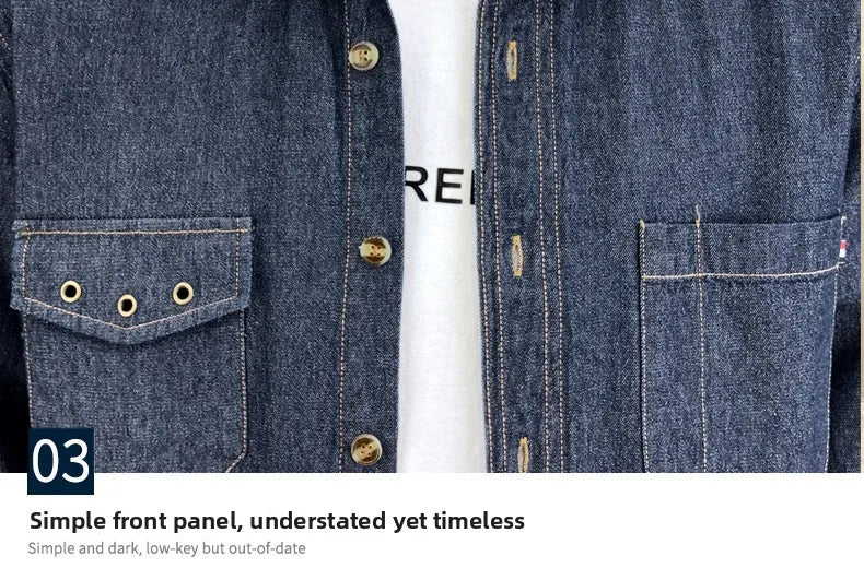 New Men's Denim Shirt Pure Cotton Washed Fashion Top Youth Style Japanese Design Autumn Collection Slim Fit Long Sleeve Casua...
