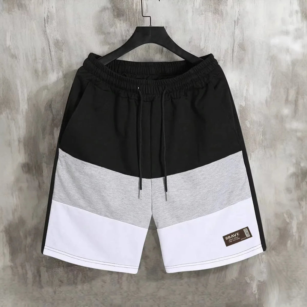Men's Casual Color Block Short Pants American Loose Straight Leg Five-Quarter Length Summer New Sporty Trendy Polyester Fiber