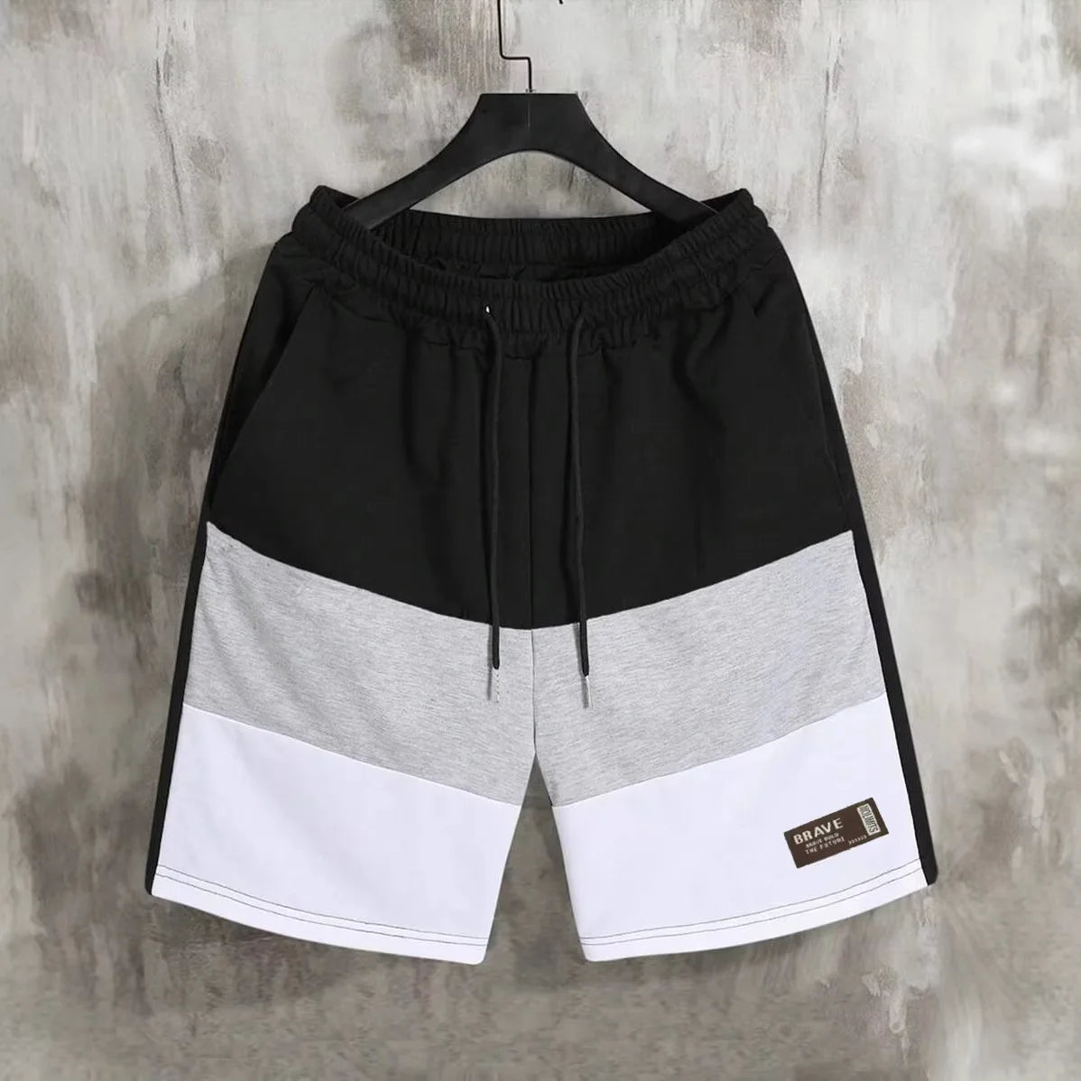 Men's Casual Color Block Short Pants American Loose Straight Leg Five-Quarter Length Summer New Sporty Trendy Polyester Fiber