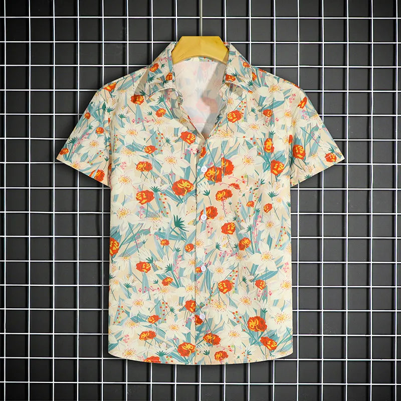 Men's Short Sleeve Printed Shirt Haibinzoulu Fashion Tops Casual Summer Tee