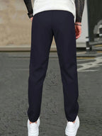 Men's Solid Color Drawstring Waist Casual Pants Regular Fit Comfy Trousers with Pockets for Spring And Fall