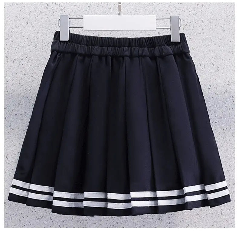 Girls Summer Casual Striped Sailor Collar Short Sleeve Suits 4 6 8 10 12 14 Years Girls JK Style Fashion Tops+Skirts 2pcs Sets