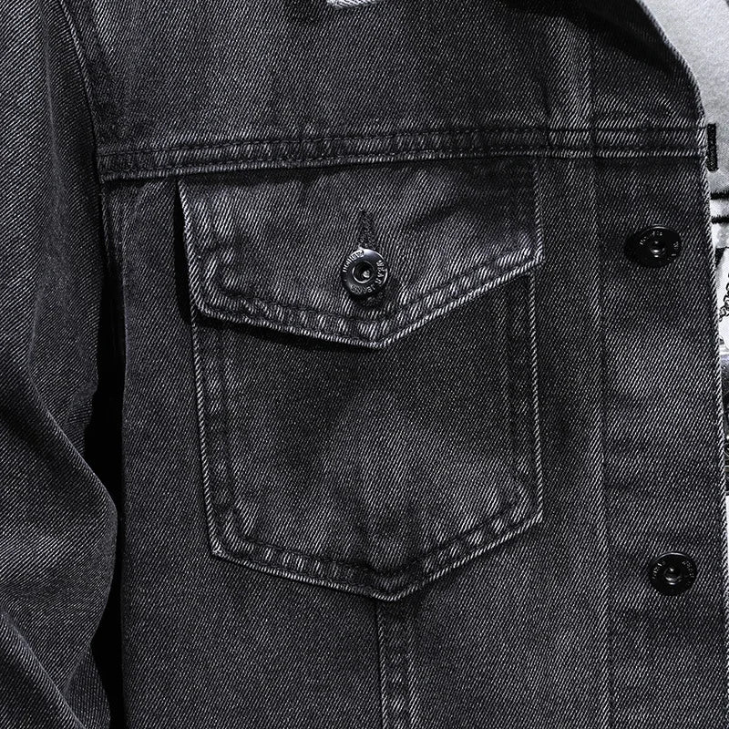 Casual Men's Denim Jacket Spring Autumn American Simple Trendy Hoodie Detachable Breathable Wear Resistant Windproof Sweat AB...
