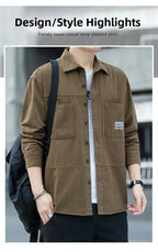 Men's Pure Cotton Long Sleeve Shirt Vintage Workwear Simple Style Autumn Winter New Arrival Casual Versatile Top Youth Fashion