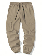 Men's Slim Fit Elastic Waist Cargo Pants Multi-Pockets Cuffed Hem Comfortable for Casual Outdoor Wear